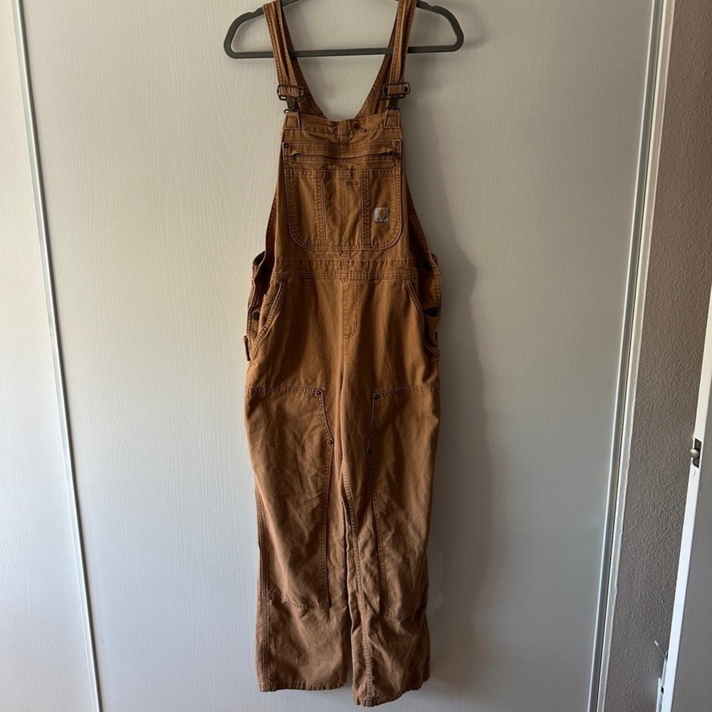 Carhartt Womens Double Front Canvas Bib Overalls Brown 102438 Size Medium 8/10